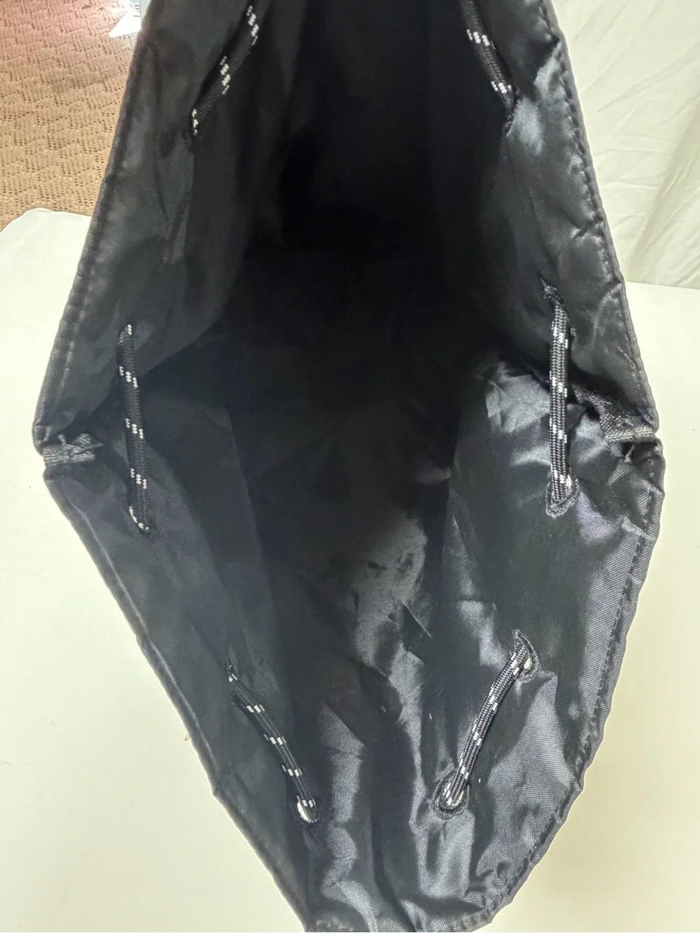 NWT-Victoria’s Secret PINK Drawstring Black Nylon & Mesh Backpack 16 x 16 x 9